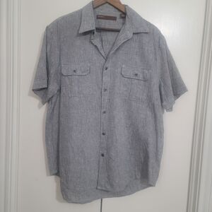 Perry Ellis Short-Sleeve Button-Down Shirt in Light Gray